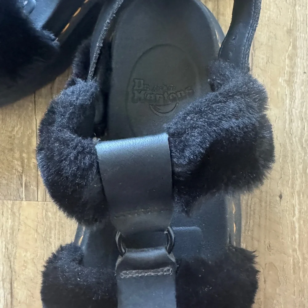Black Faux-Fur Dr. Martin Sandals